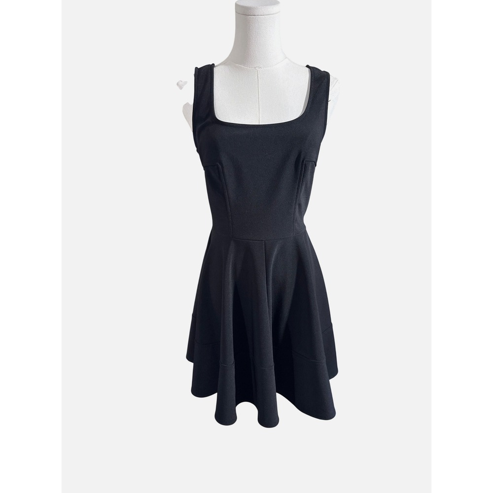 Lulus‎ Black Square Neck Fit and Flare Skater Mini Dress Size M Deep V Back
